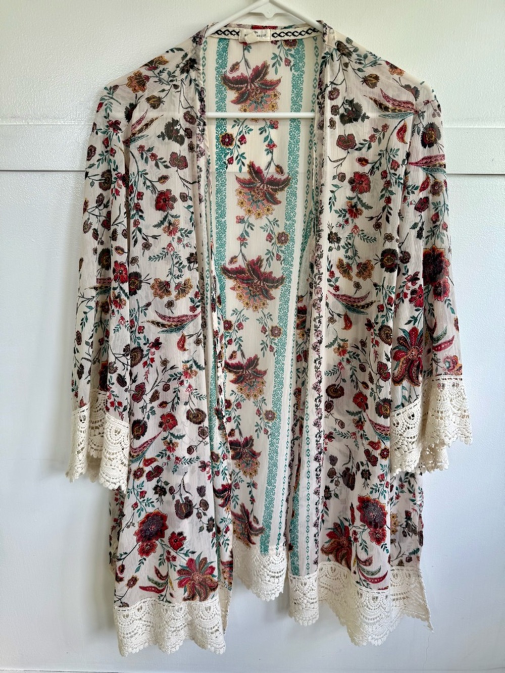 Mason & Belle Floral Lace Trim Cardigan Kimono Boho Sheer Top 2X Festival Summer